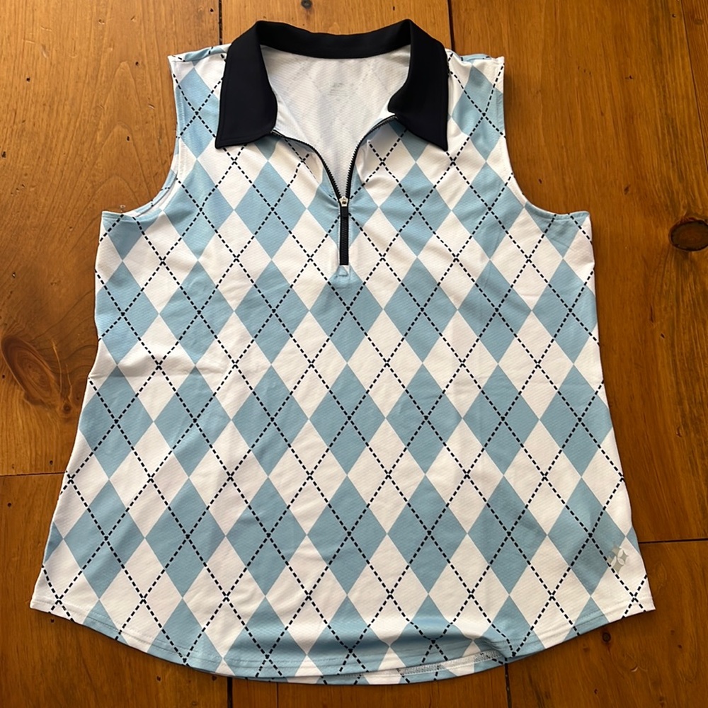 Jofit Blue and White Argyle Sleeveless Top